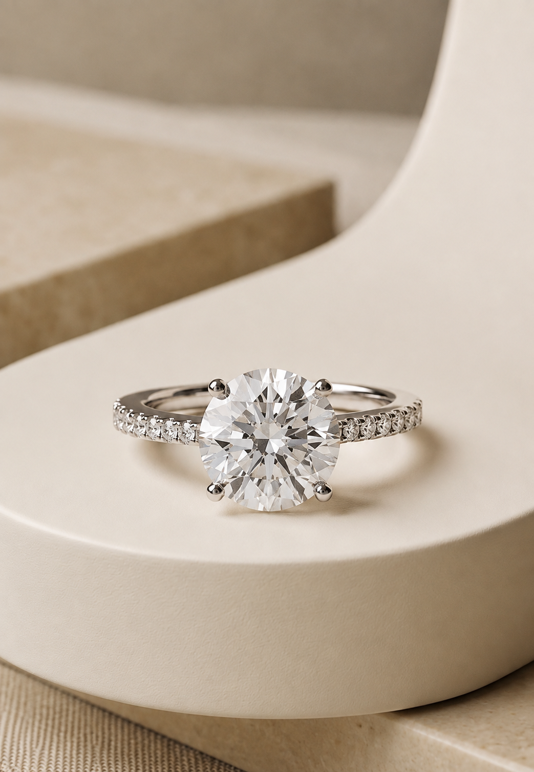 ROUND BRILLIANT SOLITAIRE RING WITH SIDE DIAMONDS
